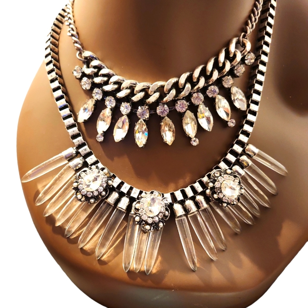 Chain Diamonds And Pearls Double Chain, Silver, Pewter, Elegant, claw clasp
